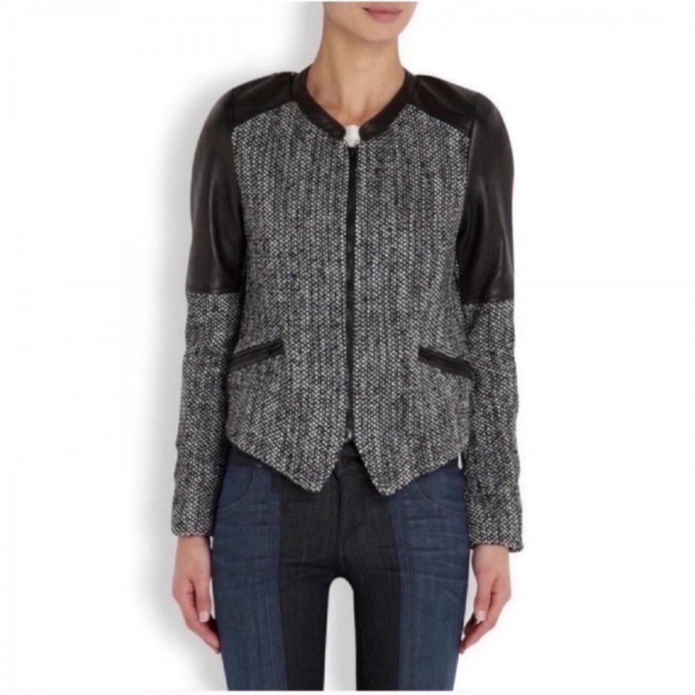 Parker tweed and leather zip up jacket